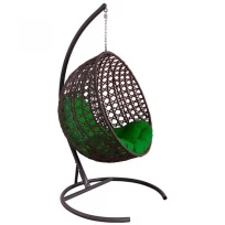 Подвесное кресло M-GROUP круглый Люкс с ротангом коричневое, зелёная подушка