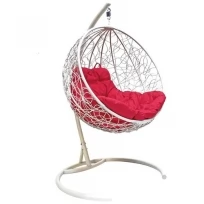 Подвесное кресло M-GROUP круглый с ротангом белое, красная подушка